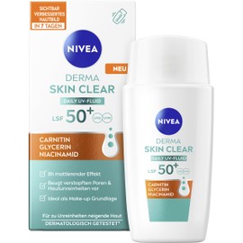 NIVEA Face Care with SPF 50+, Non-Greasy Sun Cream with Carnitine, Glycerine & Niacinamide, for Blemish-Prone Skin, Derma Skin Clear Daily UV Fluid (40 ml)