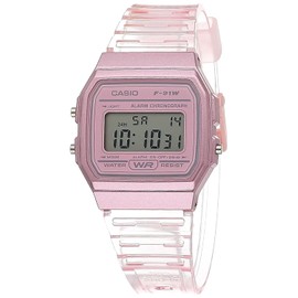 CASIO Unisex Led Light Transluscent Case Digital Watch, Grey Dial, Pink Band