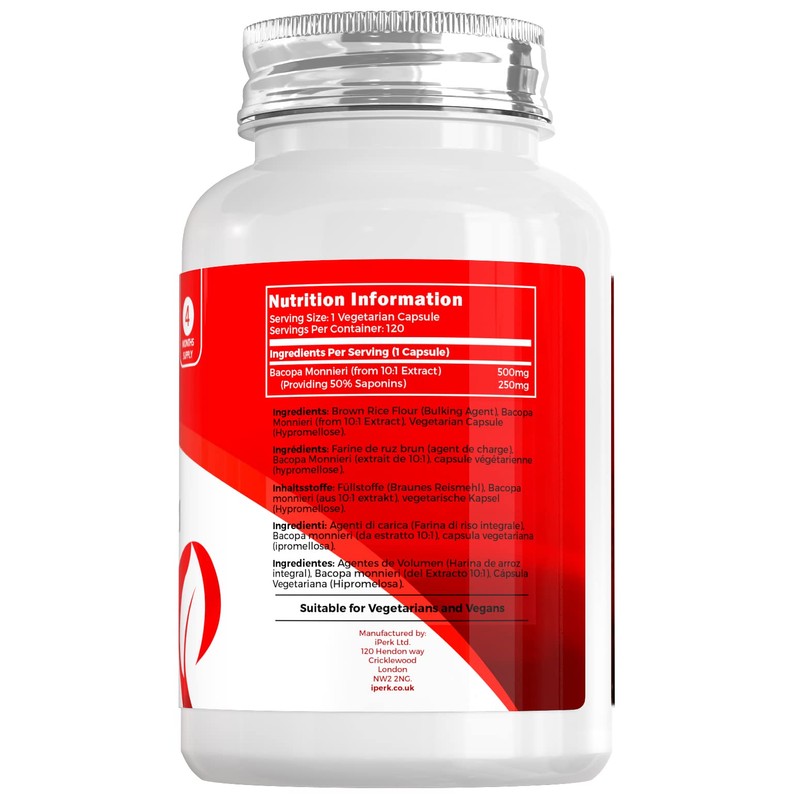 iperk Bacopa Monnieri 500mg High Strength 120 Vegan Capsules Brahmi