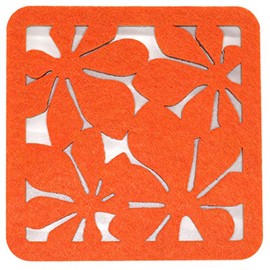 Square Floral Cutwork Reversible Felt Coasters, Set of 4 (Orange)