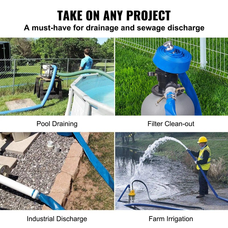 2-Inch by 50 Ft Durable PVC Pool Drain Hose with