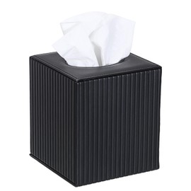 Sumnacon PU Leather Tissue Box Cover Modern Square Tissue Box Holder with Magnetic Closure Decorative Tissue Dispenser Stripes Textured Tissue Holder for Bathroom Car Home Office, Black