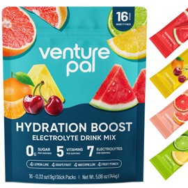 Venture Pal Sugar Free Electrolyte Powder Packets - Liquid Daily IV Hydration Packets for Rapid Rehydration | 7 Electrolytes & 5 Vitamins | Keto Friendly | Non-GMO | Vegan | Fast Dissolve | 16 Sticks