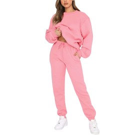 amropi Women's Tracksuit, Sweatshirt and Jogging Bottoms, Warm Fleece Clothing Set, pink