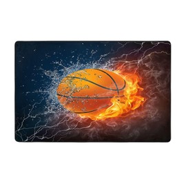 Area Rugs Cover,Basketball Ball in Fire and Water Soft Washable Large Floor Carpets Mats Non-Skid Rug for Boys Girls Room Living Room Bedroom Home Decor 3x5 Ft