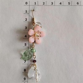 Dainty Pink Flower Pearl Leaf Long Dangle Drop Earrings for Women Cute Gold Plated Sakura Flower Statement Tassel Dangling Earrings Hypoallergenic Lightweight Seaside Summer Holiday Fashion Jewelry Gift