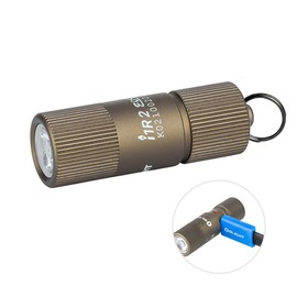 OLIGHT i1R 2 EOS 150 Lumens Tiny Rechargeable Keychain Flashlight EDC Mini LED Keyring Light with Built-in Battery for Camping Hiking Dog Walking etc (Desert Tan)