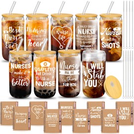 Gilprop 27 Pcs 2025 Bulk Nurse Graduation Gifts for Women Include 16oz Thank You Glass Cup A6 Nursing Appreciation Notebook Glitter Pen for RN Medical Assistant Graduates(Best Nurse Ever)