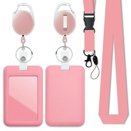 Pink Badge Holder with Retractable Reel and Breakaway Lanyard，Badge Clips Retractable Heavy Duty Badge Reel，Keychain，ID Holder with Breakaway Lanyard for School Nurse Office