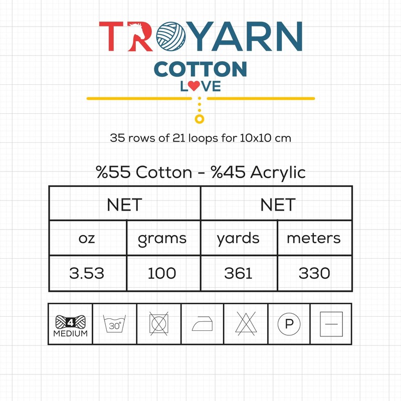 Troyarn Cotton Love (paquete de 2 madejas) 55% algodón, 45%