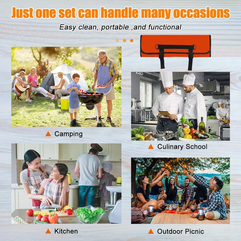 QIQU Orange Chef Knife Bag With 20 Slots Cutlery Knives