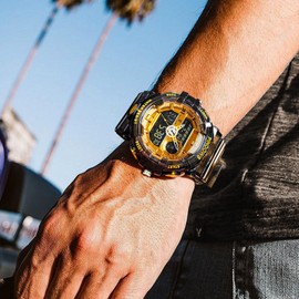 PINDOWS Men's Watch, Transparent Gold Analog Digital Dual Time, 50m Waterproof, LED Backlight Multi-Function Alarm Stopwatch, Ideal for Sports, Outdoor Activities, Everyday Use, Modern