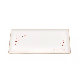 Le Creuset L‘Amour Rectangular Hostess Tray, White w/heart decals, NEW Valentine