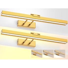 PESUTEN 2PCS Picture Light Battery Operated, 16in Wireless Art Light for Paintings CCT Dimmable Recharging Battery Picture Light with Remote Control for Gallery Dartboard Bedroom Bathroom Gold