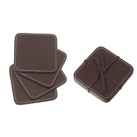 4PC Square Genuine Leather Coasters Tan