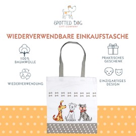 SPOTTED DOG GIFT COMPANY Tote Bag, Reusable Canvas Shopping Bag, Women's Tote Bag with Long Handles, Cotton, Foldable with Dog Motif, Gifts for Dog Lovers, 38 x 42 cm, multicoloured