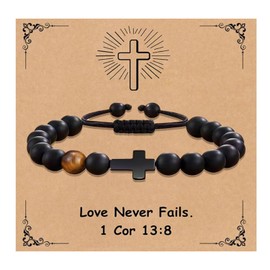 ARICHDUDE Christian Bracelet for Women Men,Cross Bible Bracelet with Inspirational Quote Card, Natural Stone Religious Jewelry Gifts for Christian