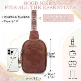 VX VONXURY Sling Bag for Women, PU Leather Crossbody Bag, Multipurpose Chest Bag with Adjustable Strap for Travel Hiking Cycling Sports BRown