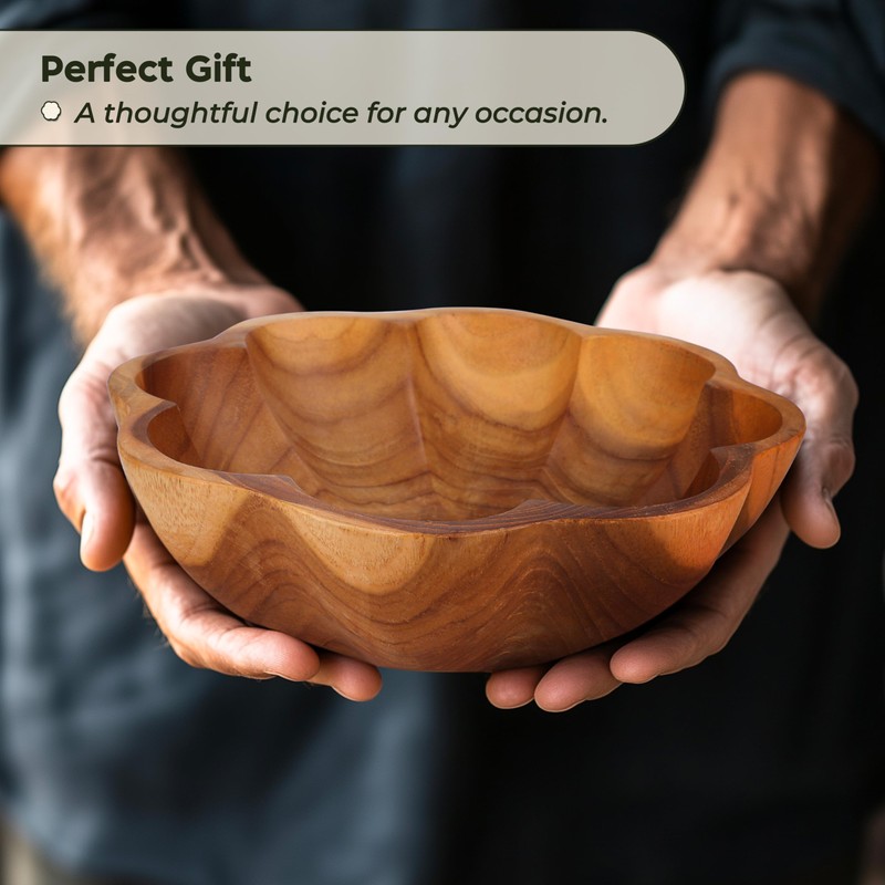 Wooden Bowl for Kitchen Counter, Decorative Fruit Bowl, Teak Wood