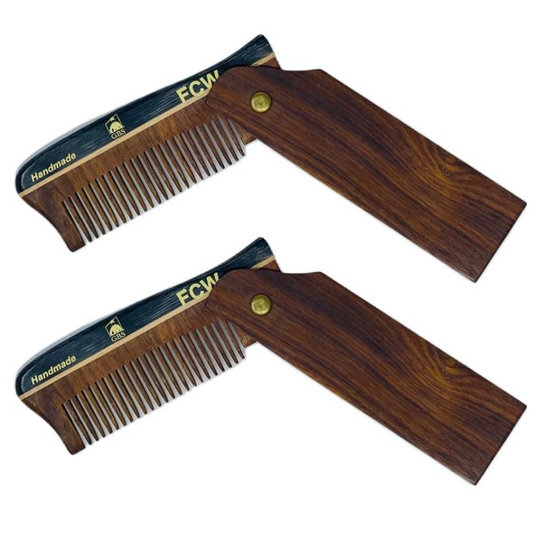 G.B.S Wooden Hair Comb for Men Pocket Folding Comb for Beard Wide Tooth Pack of 2