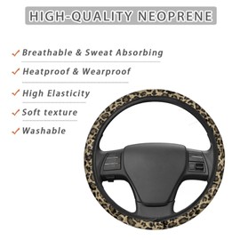 Wanyint 15" Steering Wheel Covers for Car SUV Truck, Universal Auto Accessories Decor for Women Girls Men, Leopard Print Khaki