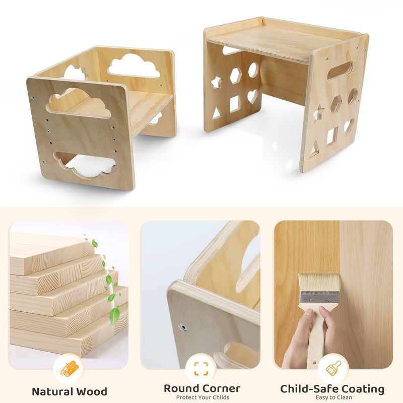 Satisure Montessori Weaning Table and Chair Set, Wooden Toddler Table
