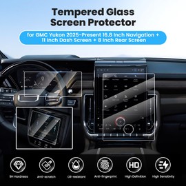 Canvcle 3PCS Screen Protector for 2025 2026 GMC Yukon 16.8 Inch Navigation + 11 Inch Dash + 8 Inch Rear Climate Control Screen, Tempered Glass Touchscreen Protector Navigation Screen Cover Protective Film