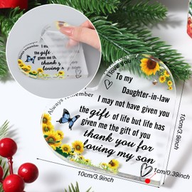 Barydat Christmas Daughter in Law Gifts Daughter in Law Birthday Wedding Gift Inspirational Acrylic Heart Signs Decorative Signs and Plaques for Daughter in Law (3.94 x 3.94 x 0.39 Inch)