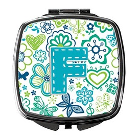 Caroline's Treasures Letter F Flowers and Butterflies Teal Blue Compact Travel Mirrors, Multicolor