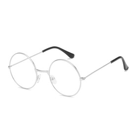 Frogsnout Date Glasses, Silver Rim, 2.1 inches (53 mm), No Degree, Silver Border, Transparent Lens, Round Shape, Stylish, Cute, Date Glasses, Cosplay Accessories, Unisex