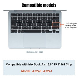 Keyboard Cover Skin for MacBook Air 13" 15 inch M4 Chip A3240 A3241 Released in 2025 Touch ID TPU Protector Accessories US/ANSI Layout (High Transparency TPU)