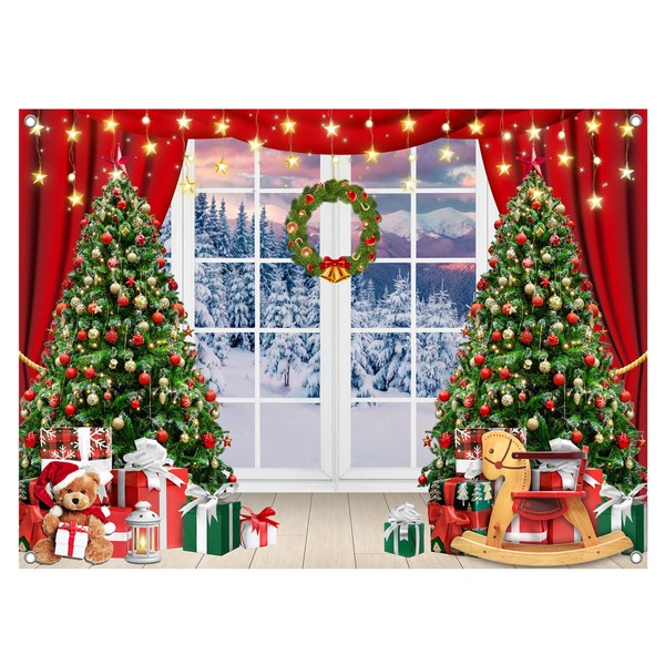UMURILXY 7x5FT Christmas Window Backdrop, Merry Xmas Tree Snow Scene