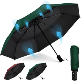 42/46 Inch UV Umbrella Storm Proof Parasol Hand Automatic Umbrella Travel Windproof Waterproof with 8 Ribs for Men and Women, dark green