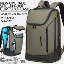 SAIA TIAN Shockproof Waterproof Laptop Backpack, 17-Inch Anti-Scratch Travel Backpack with Large Storage(Black/Gray/Green) (Olive green)
