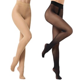 Aaronano Extremely Durable Tights for Women 10 Denier Semi-Transparent with Control Top and High Waistband, 2 Pair Black/Nude