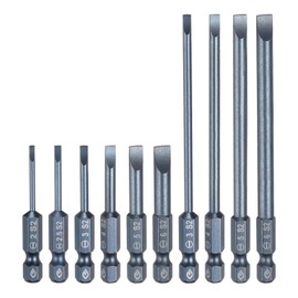 HARFINGTON 10pcs SL2 SL2.5 SL3 SL4 SL5 SL6 Magnetic Slotted Screwdriver Bits S2 Steel Flat Head Screwdriver Bit 1/4" Hex Shank Screw Driver Drill Bits 50mm (2") 100mm (4") Long for Screws