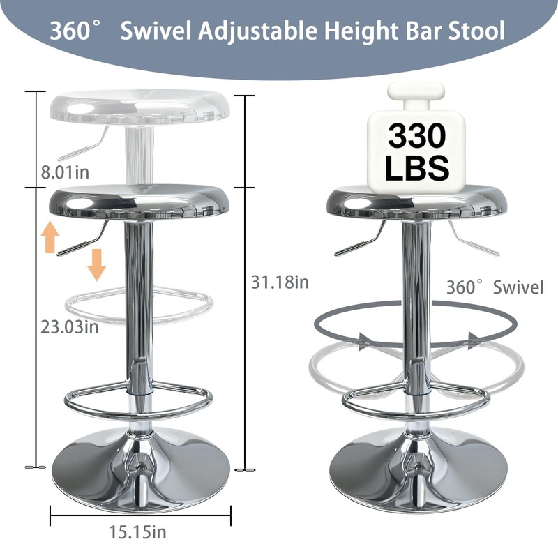 KBISHTIE Adjustable Bar Stools Set of 2, Backless Swivel Round