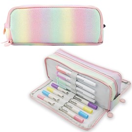 ONCCI Pencil Case with 3 Compartments Teenager Girls Pencil Case for School and Office, More Colorful, Pencil case