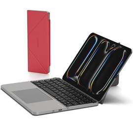MICROPACK Digitally Yours MicroPack Foldable Bluetooth Keyboard with Touchpad & Stand, PU Leather Cover, 500mAh Battery. Ultra-Thin Portable Keyboard Compatible with iPad Pro/Air/Mini/Tablet - Red
