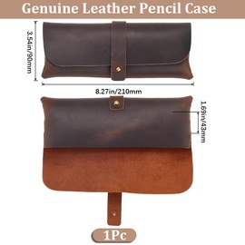 GORGECRAFT Coffee Crazy Horse Leather Pen Case Retro Genuine Leather Snap Cover Pencil Cases Large Capacity Pencil Pouch Organizer Stationery Bag for Pen Pencils Men Women Glasses Sunglasses Artists
