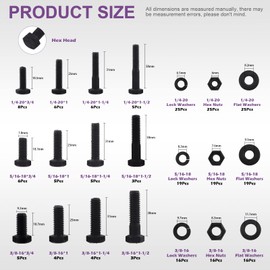Swpeet 240Pcs 1/4-20 5/16-18 3/8-16 12 Sizes Black Zinc Finish Carbon Steel Grade 8 USS Nut Bolts Assortment Kit, Heavy Duty Bolt Nut and Washer Assortment Coarse Thread Hex Head Cap Screws Bolt