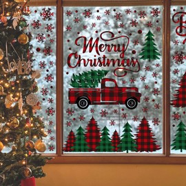 Horaldaily 226 PCS Christmas Window Cling Sticker, Red Green Trees Snow Truck for Home Party Supplies Shop Window Glass Display Decoration