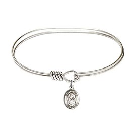 7 inch Oval Eye Hook Bangle Bracelet w/St. Monica in Sterling Silver