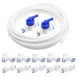 Pxyelec 3/8 inch 10 Meters Length PE Tubing Hose Pipe for RO Water Filter System White, 3/8 inch Quick Connect Water Purifiers Tube Fittings(I +T+ Ball Valve Type)