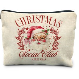RYYCDOI Santa Christmas Makeup Bag Cosmetic Pouch, Vintage Claus Merry Christmas Makeup Bag for Women, Secret Santa Gifts