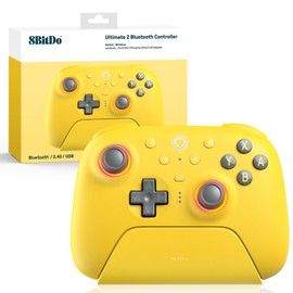 8Bitdo Ultimate 2 Bluetooth Controller (TMR Joystick Update), RGB Fire Ring, Switchable Hall Effect/Tactile Triggers, Vibration and Motion Control for Switch/Switch 2, Windows PC (Lemon Yellow)