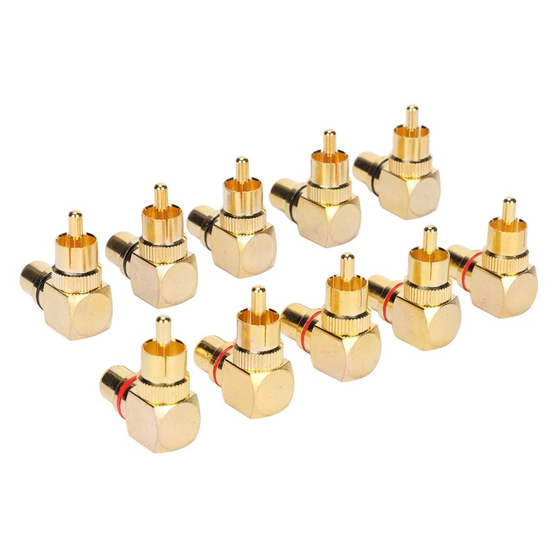 10pcs RCA Right Angle Adapter Male to Female Copper Gold