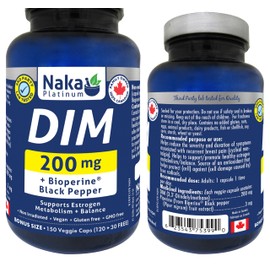 Naka Platinum DIM, 200mg + Bioperine Black Pepper, Supports Estrogen Metabolism + Balance, Made in Canada (150 vcaps (Pack of 1))