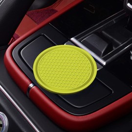 Mearo 2PCS Car Cup Coaster, Non-Slip Universal Insert Coaster, Car Cup Holder Coaster, PVC Car Coaster Car Interior Accessories, Suitable for Most Car Interior (Yellow)