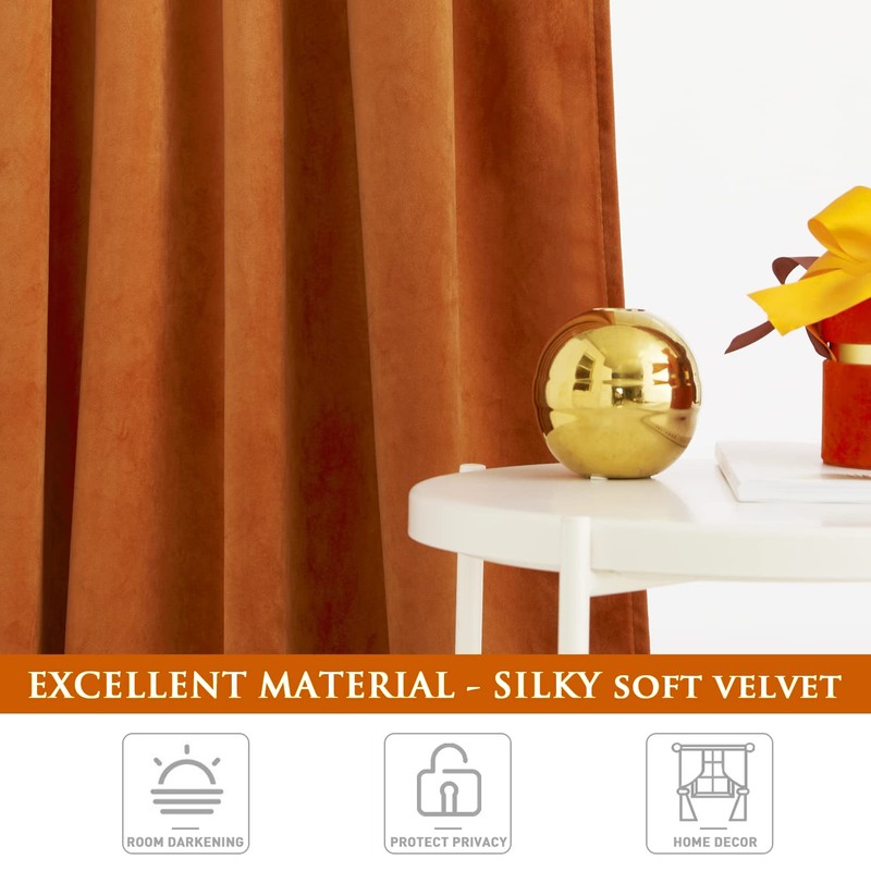 StangH Velvet Curtains 120 inches for High Ceiling Window, Orange